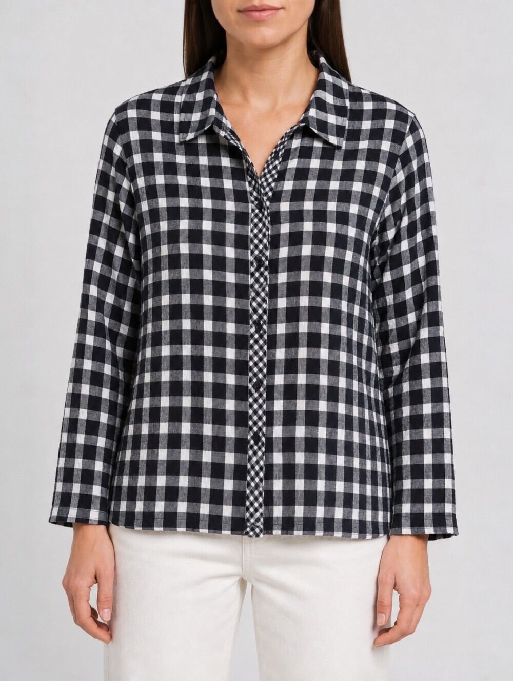 Habitat Black White Plaid Crinkle Button Front Shirt Lightweight Travel Top S